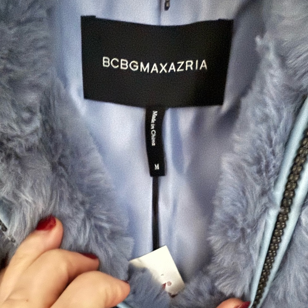 BCBGMaxAzria Vegan Teddy Luxury Scandi Girl Coat Jacket Misty Blue size M - Picture 6 of 8